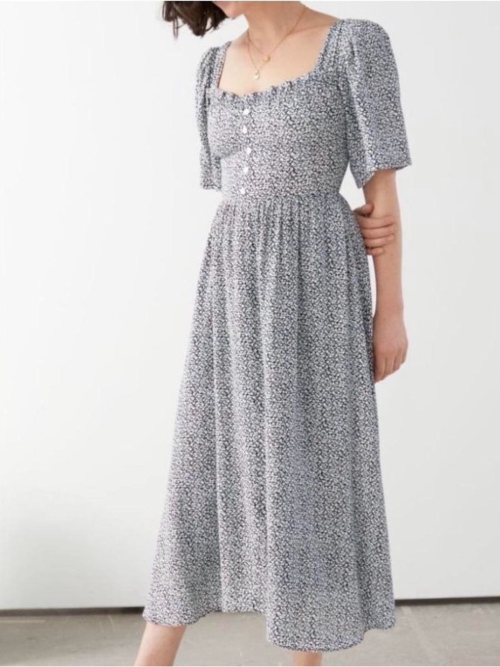 & Other Stories Smocked Floral Flowy Midi Dress